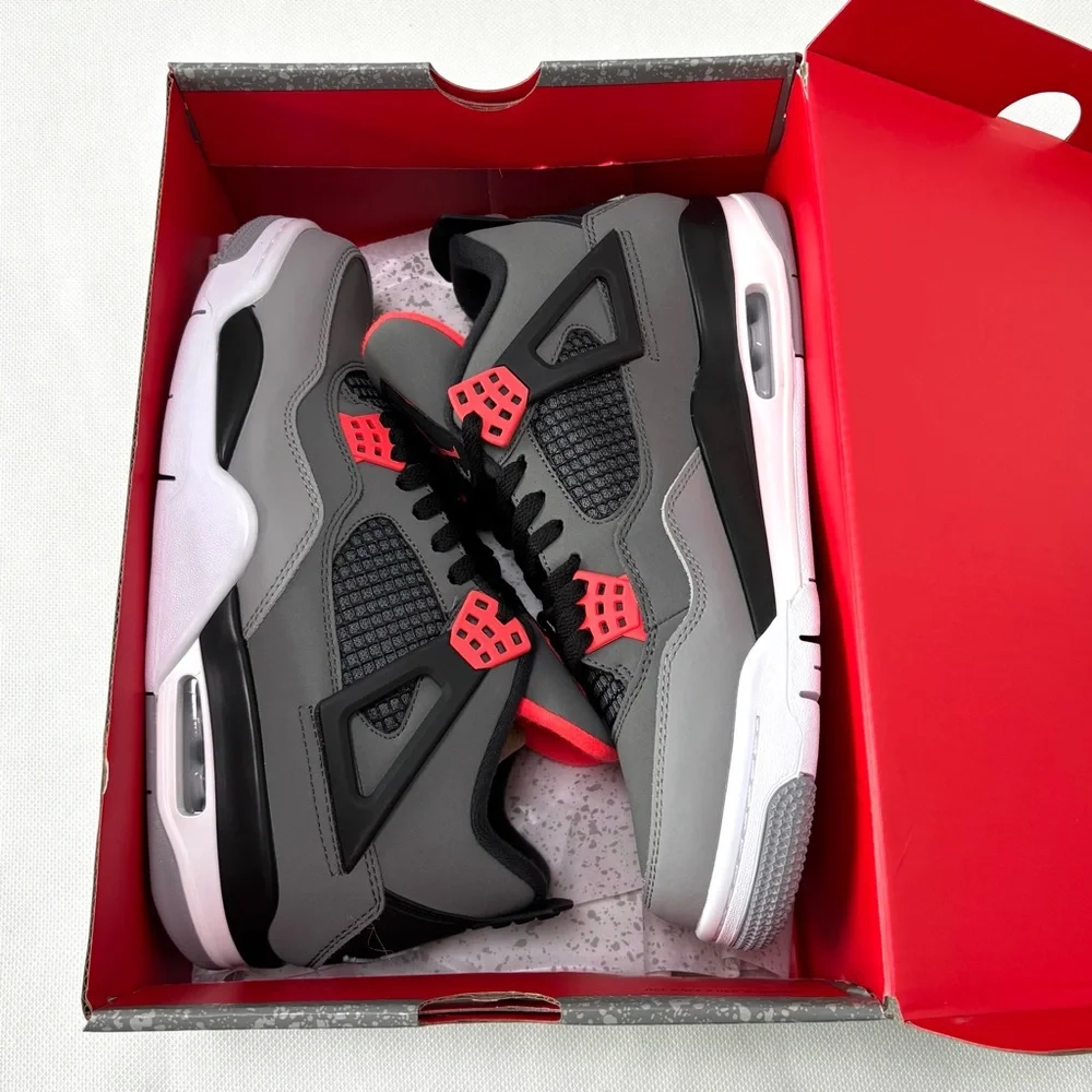 Jordan 4 Retro Infrared-Men’s Athletic Shoes in Gray, Black and Red - Picture 8 of 8